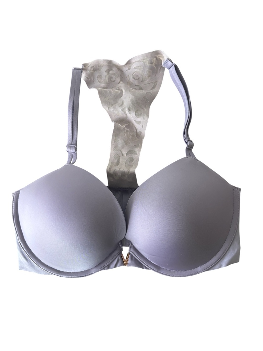 Victoria's Secret Light Gray Padded T-Shirt Bra with Lace Back